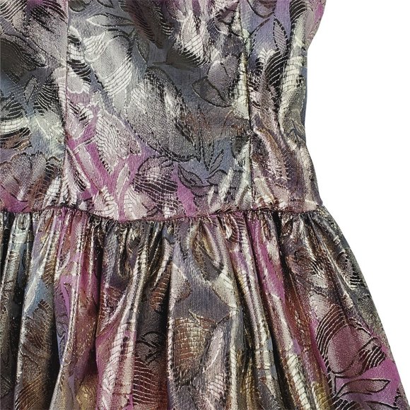 Vtg 1980's Jessica McClintock Gunne Sax Floral Foil Strappy Party Dress Sz 7/8 - Picture 9 of 12